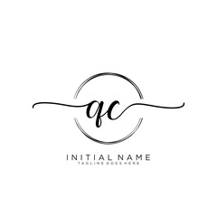 QC Initial handwriting logo with circle template vector.