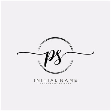 PS Initial handwriting logo with circle template vector.