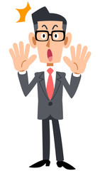 驚く眼鏡をかけたビジネスマンの全身