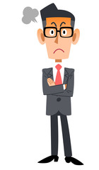 腕組みして怒る眼鏡をかけたビジネスマンの全身