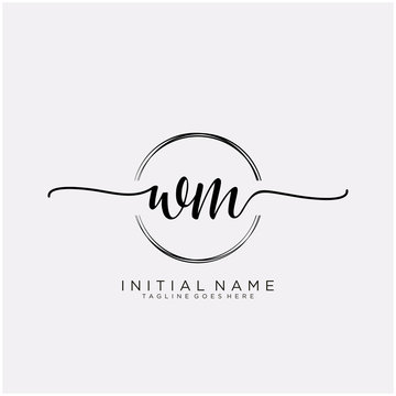 WM Initial handwriting logo with circle template vector.