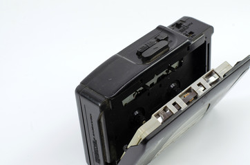 Closeup of cassette tape, audiotape walkman