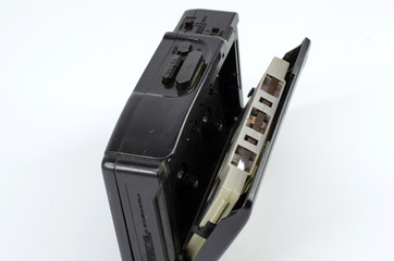 Closeup of cassette tape, audiotape walkman