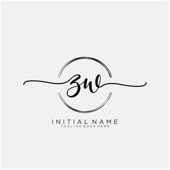 ZW Initial handwriting logo with circle template vector.
