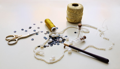 Equipment and supplies for bead embroidery or tambour embroidery