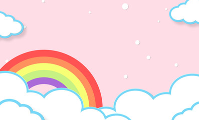 Abstract kawaii colorful cartoon sky rainbow background. Soft gradient pastel. Concept for wedding card design or presentation