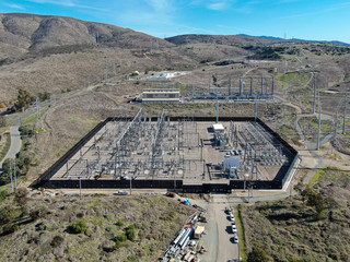High voltage power electric station with dry mountain background in Chula Vista, California, USA 
