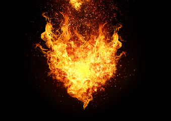 炎に包まれた抽象的なハート型の背景
