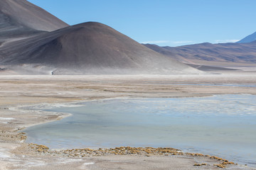 Landscapes of the Atacama Desert, Chile, salty lake