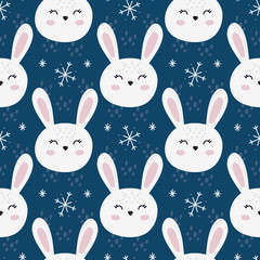 Rabbit face cute. Nursery pattern illustration.