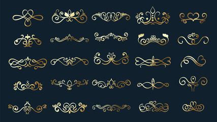Fototapeta Gold Invite Ornamental curls, swirls divider and filigree ornaments vector design collection for wedding invitation and calligraphy decoration.	 obraz