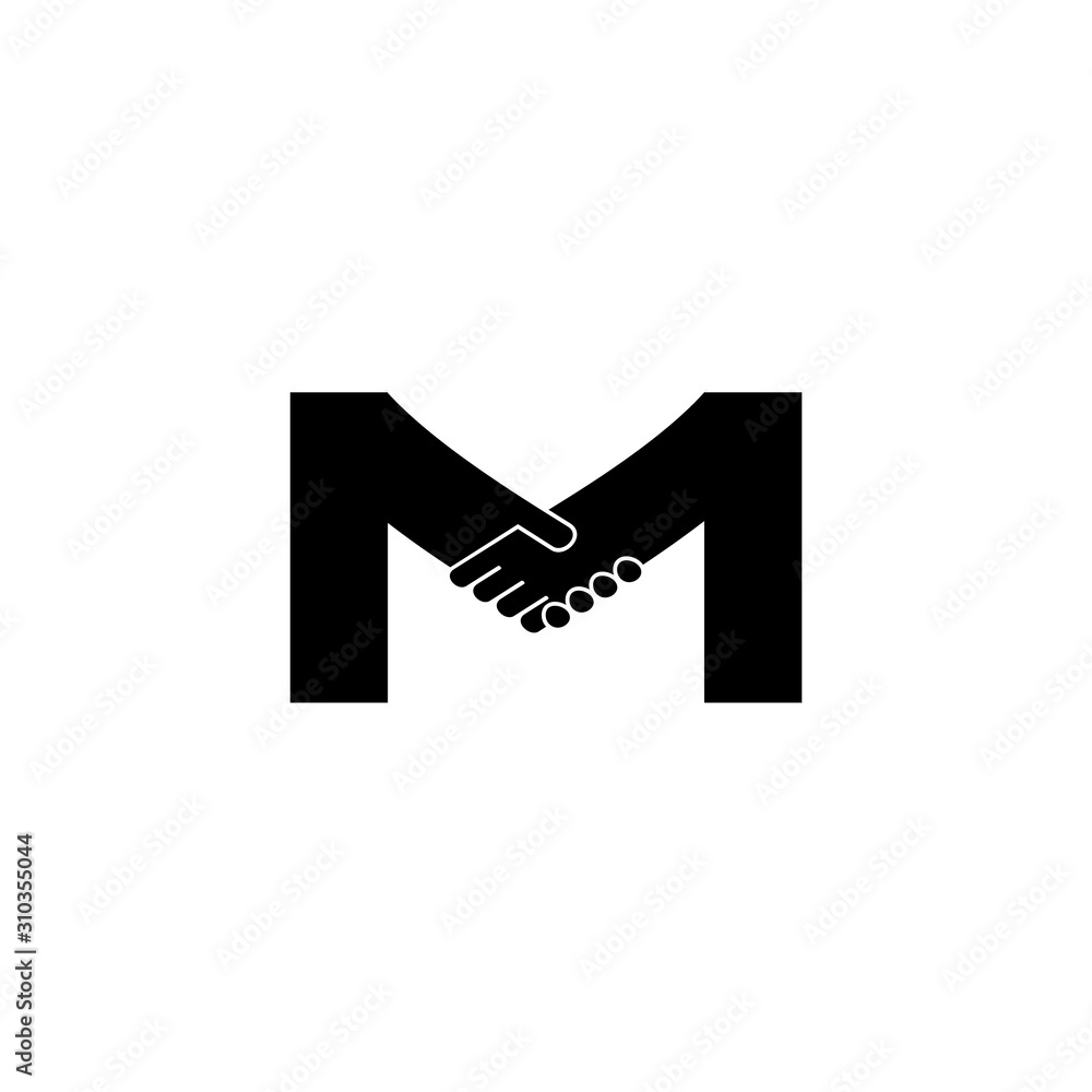 Poster letter m hand shake symbol design vector