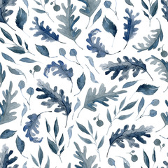 Materiał do szycia Watercolor seamless pattern with black and blue plants