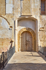 Fototapeta na wymiar Entrance Gate Of Gallipoli Castle Puglia Italy In A Sunny Environment