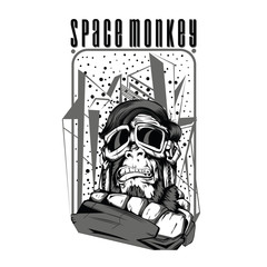 Space Monkey Black and White Illustration