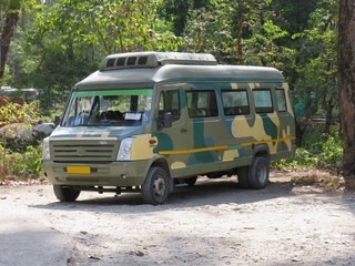 Beautiful Safari Van image, the van is ready to go for forest safari, this image is close caption and the image is click from West Bengal in India.