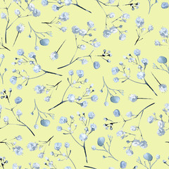 Watercolor seamless pattern with black and blue plants