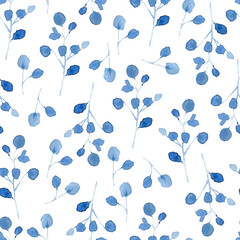 Materiał do szycia Watercolor seamless pattern with black and blue plants
