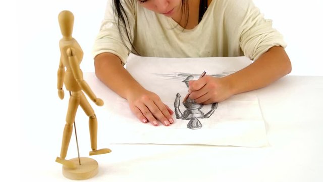 Dummy Model Toy for Drawing with Caucasian Girl Hands, Studio