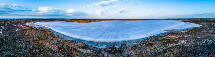 Scenic aerial panorama of salt lake in Australian outback