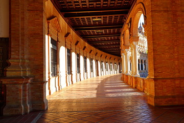 Scenic view of Beautiful architecture Plaza de Espana (Spainish Square) in Maria Luisa Park, Seville, Spain.