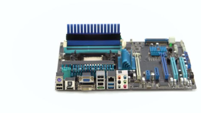 Close Up Computer Motherboard in Isolated White Background Studio, Slider