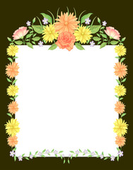 Obraz premium Floral frame template decoration, Rose flowers with leaves
