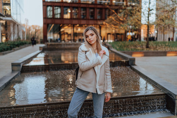 Obraz premium Portrait of Charming Young Blonde Girl, Fashion Street Style