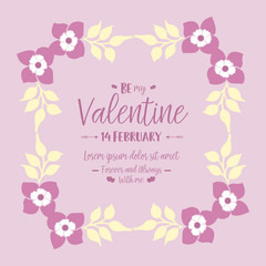 Decoration cute pink and white floral frame, for greeting card design happy valentine. Vector