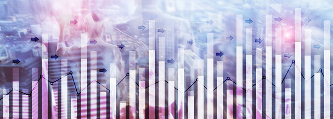 Investment trading financial analysing forex currency economy growth abstract background business people modern city.