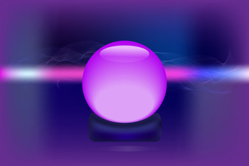 Magic crystal ball on striped background, horoscope graphics