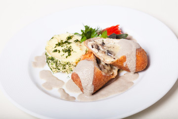 Chicken roll with mushrooms and cheese