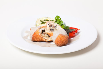 Chicken roll with mushrooms and cheese