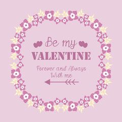 Fototapeta na wymiar Poster of happy valentine, with romantic pink and white floral frame. Vector