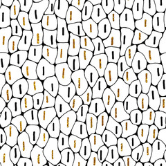 Obraz premium Seamless pattern with abstract gold simple elements, mosaic on a white background. Hand drawn doodle illustration with lines. Design template, fabric, wallpaper, cover, packaging, wrapper, print.