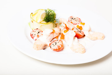 Raw salmon with creamy sauce