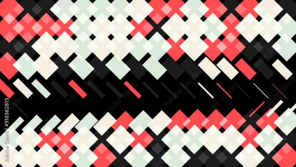 Poster abstract animation of multicolored geometric patterns appearing and disappearing one by one on the b