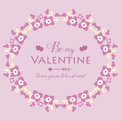 Pink and white flower frame ornate, isolated on pink backdrop, for card design happy valentine. Vector