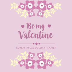 Template for card design happy valentine, with pink and white floral frame. Vector