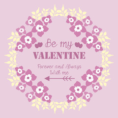 Template for card design happy valentine, with pink and white floral frame. Vector