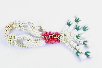 Thai garland colorful flower on white background