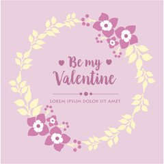 Card decor happy valentine beautiful with unique of pink and white wreath frame. Vector