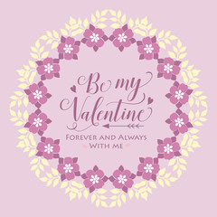 Fototapeta na wymiar Pink wreath frame and white leaf of unique, for card design happy valentine. Vector