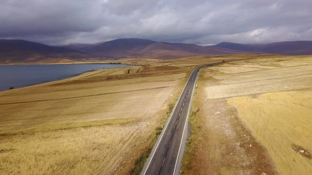 Flying on the lake side road, Cildir, Ardahan, Kars, Turkey