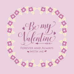 Card decoration happy valentine, with pink floral frame and leaf white of elegant. Vector