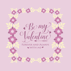 Fototapeta na wymiar Image decor happy valentine of unique, with pink floral frame and leaf white. Vector