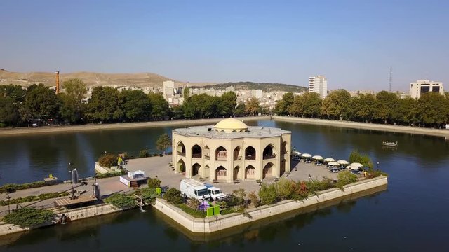 Panoramic, aerial view of Tabriz from El Golu, Iran
