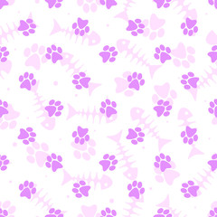 Vector seamless pattern with pink paw prints; cute background for fabric, wallpaper, package, textile, wrapping paper, web design.