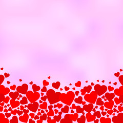 Red heart love on pink pastel background for Valentine's day. group of lovely red heart Valentine on bottom blur pastel abstract background with pink, purple, different size red heart for love season.