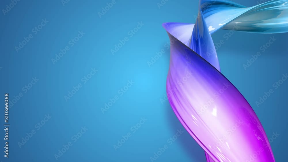 Aufkleber a twisted ribbon of gradient red blue violet color move around on a blue background. 4k abstract bri